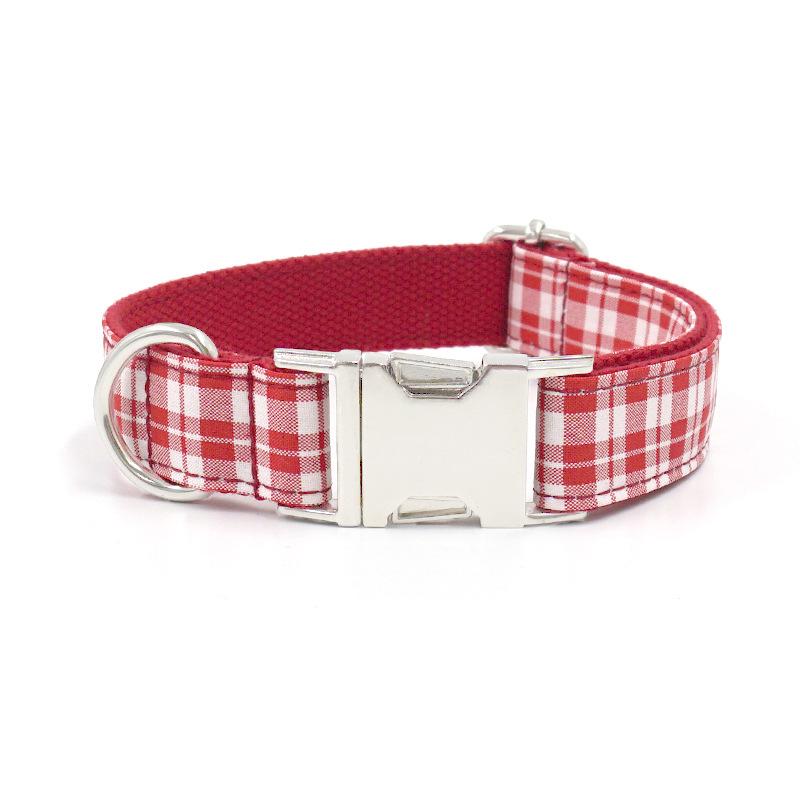 Princess Style Plaid Pet Collar with Engraving Option L