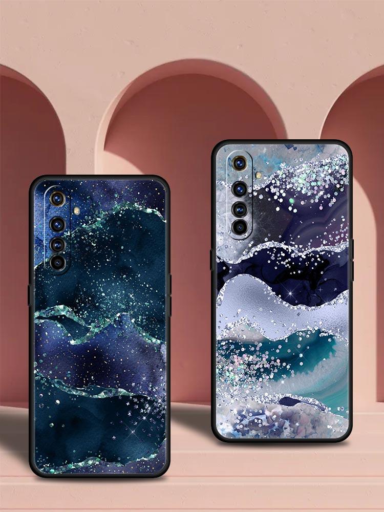 Navy Blue Glitter Agate Marble For Realme GT Neo 2 3 Phone Case Realme 9 8 5G 7 6 GT2 Pro Plus 9i 8i C21Y C3 C11 C25 C35 Cover