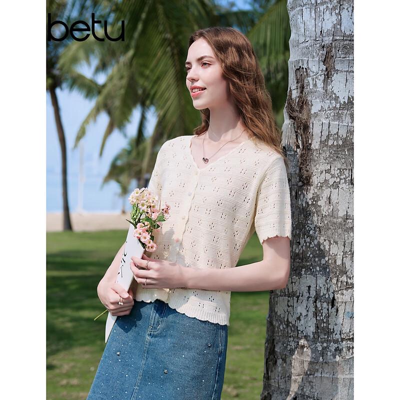 Betu Women's Sweet Hollow-Out Knit Short-Sleeve Top