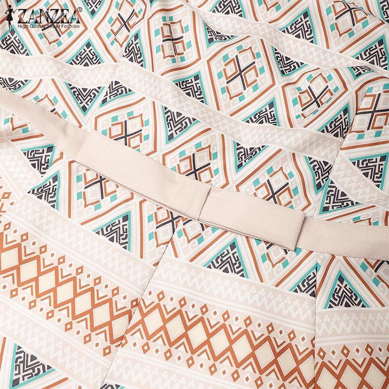 ZANZEA Women Casual Round Neck Short Sleeve Vintage Print Dress