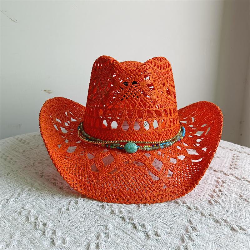8 Colors Cowboy Straw Hat Hand-Woven Hollow Men'S And Women'S Summer Sun Hat Jazz Straw Hat Western Cowboy Hat Sombrero