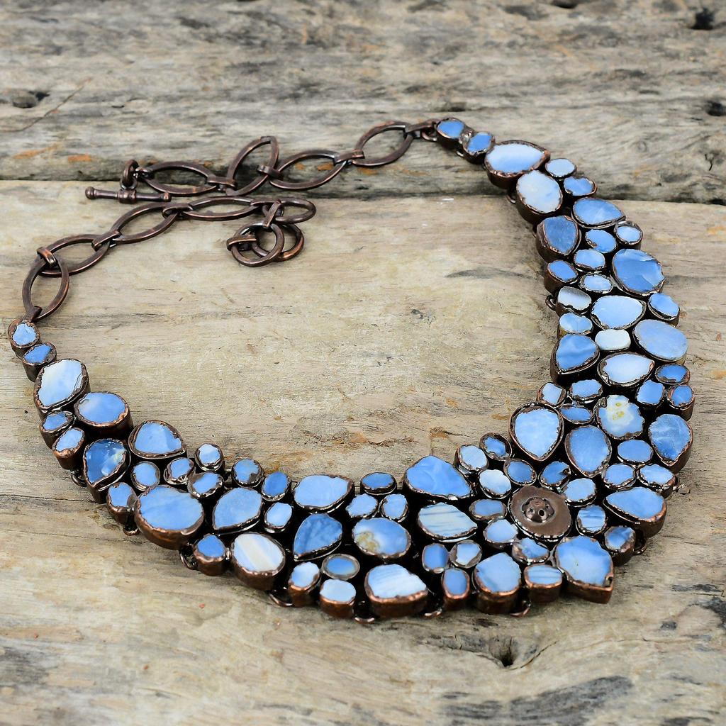Owyhee Blue Opal Rough Necklace Electroformed Copper Necklace Adjustable Chain Necklace Handmade Gemstone Necklace Copper Jewelry For Gift