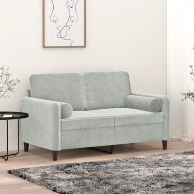 Vidaxl 2-Seater Sofa With Cushions, Light Gray, 120 Cm, Velvet