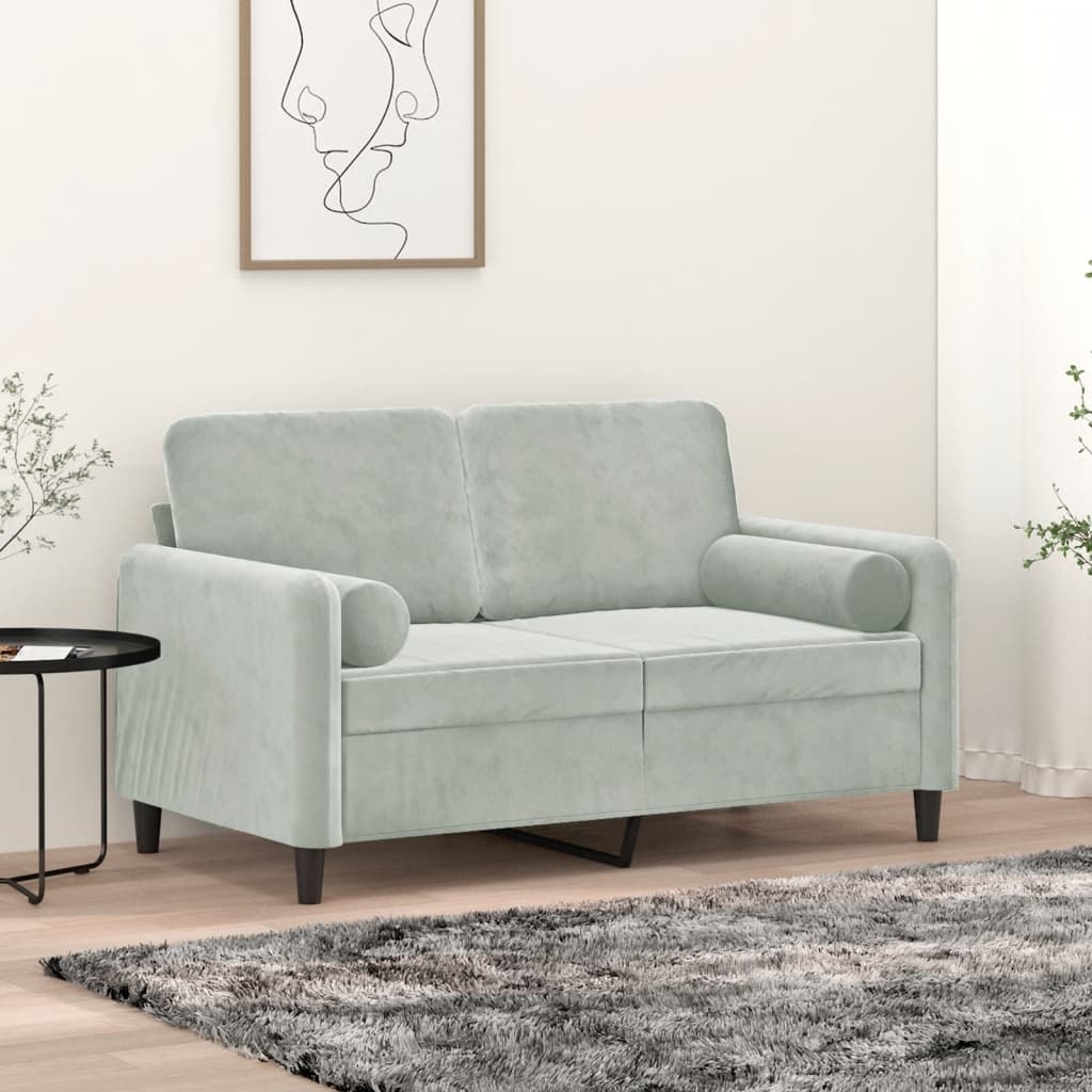 2 Seater Sofa with Decorative Cushions Light Grey 120 cm Velvet