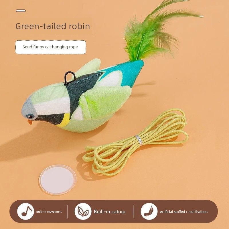

Cat Teaser Kitten Self-Hi Relieving Stuffy Handy Gadget Cat Toy Bird Toy Simulation Bird Sound Will Call Pet Supplies Green Tailed Mockingbird-Upgraded