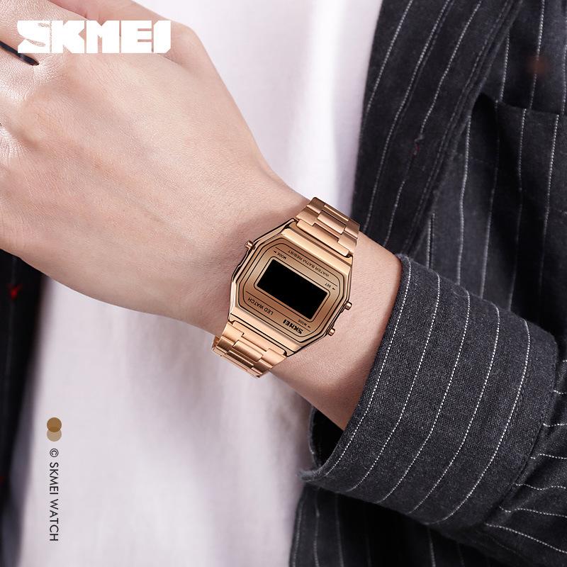 Mode Damen Studenten Uhr Elektronische Uhr Leuchtend Trend Paar Quadratisch Kleine Goldene Uhr Herren