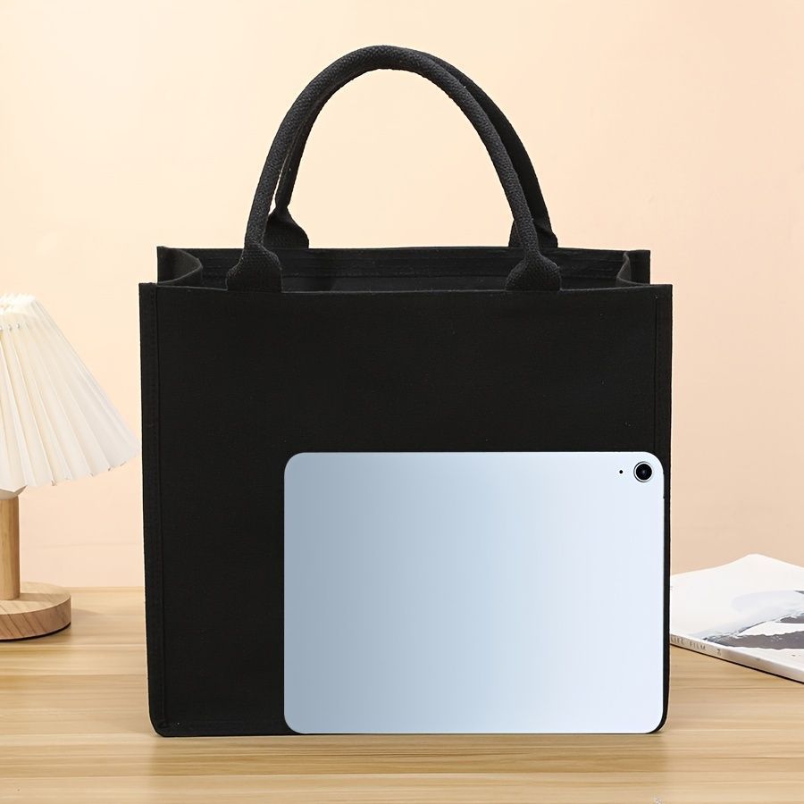 Casual Simple Thickened Hand Canvas Tote Bag Black Three-Dimensional Men and Women Large Capacity Durable Shopping Bag Tote Bag