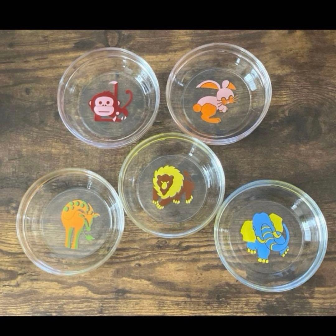 Showa Retro Animal Illustrated Plates 5-Piece Set Glass Pop