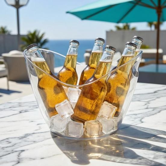 Ice Bucket for Beer Transparent Plastic Wine Cooler with Handle 4L/8L Capacity Heavy Duty Champagne Tub for Part