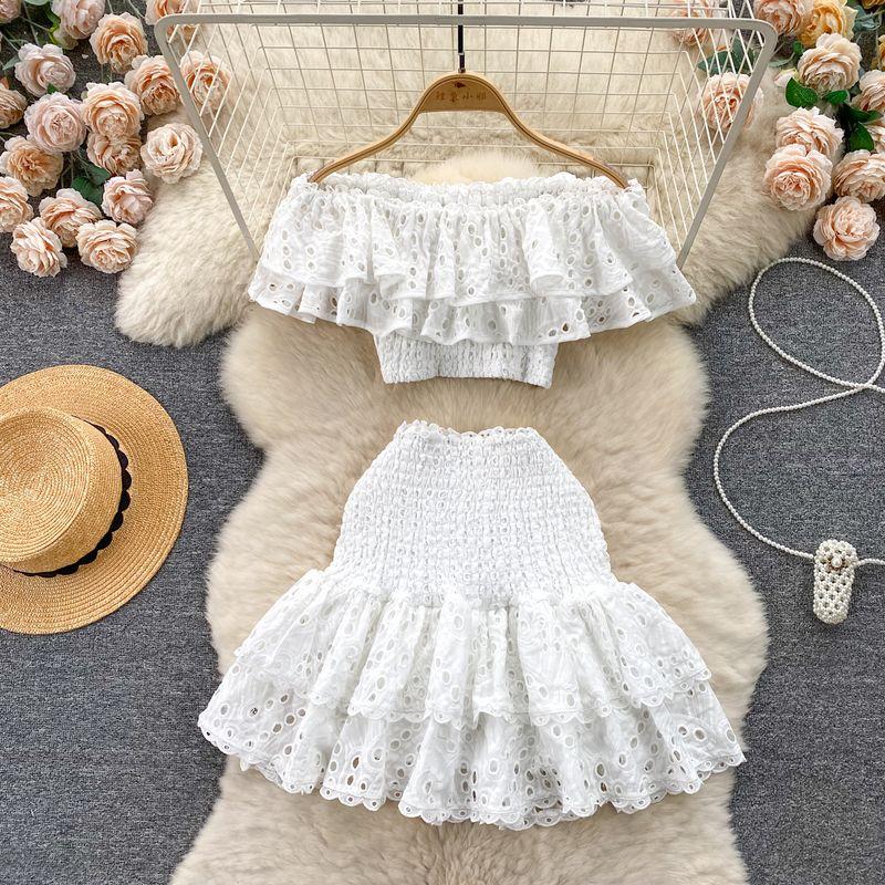 

Праздничный стиль Изысканная вышивка с оборками с открытыми плечами White XL