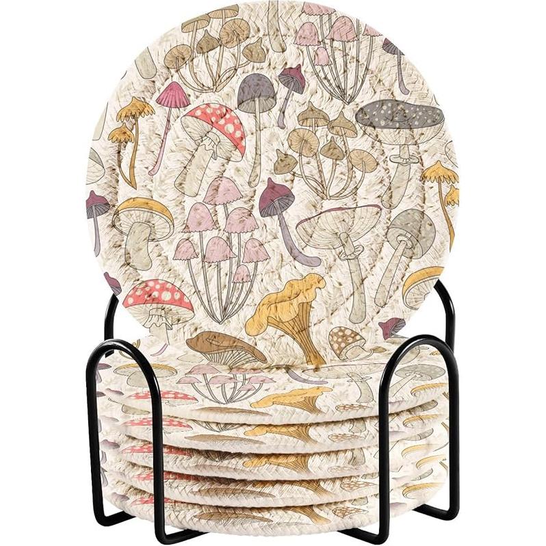Dinosaur Cotton Cup Coasters with Holder Absorbent Drink Coasters Set for CoffeeTabletop Protection Housewarming Gift Home Decor 6 Pcs