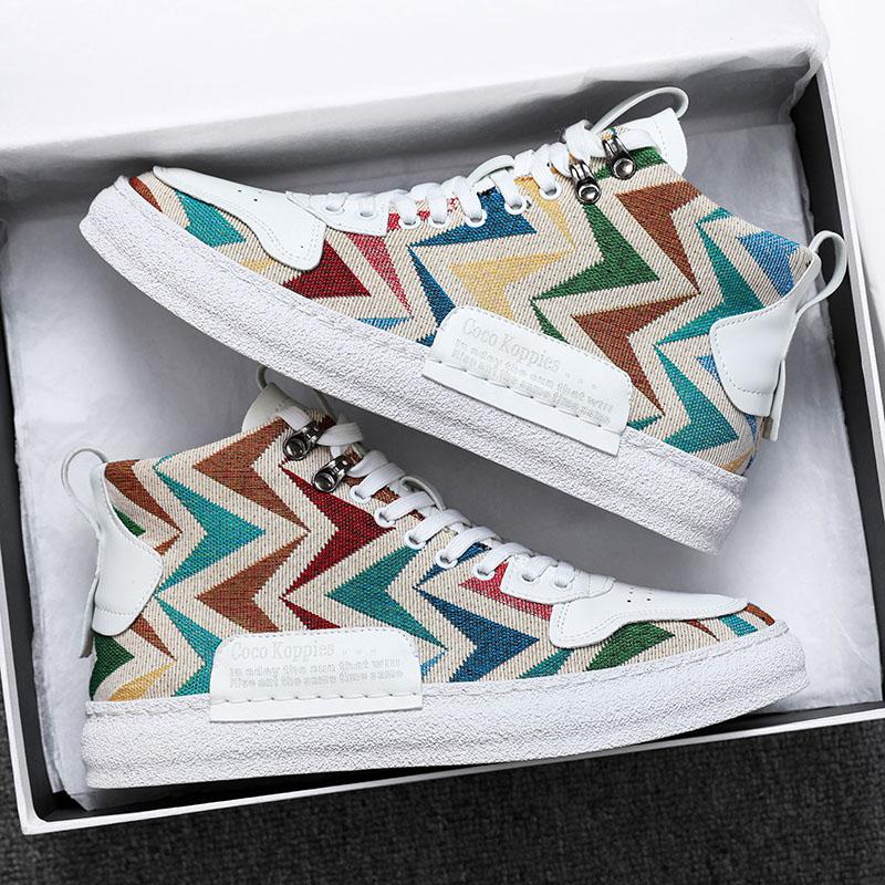 Fashion Fashion High Top Canvas Sneakers Men Summer Breathable Skateboarding Shoes for Men Lightweight Vulcanized Shoes Man Espadrilles
