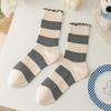 Women's Autumn-Winter Mid-Calf Cartoon Puppy Socks, Korean and Japanese Style, Color Block, Striped, Cute, Warm, Boneless.