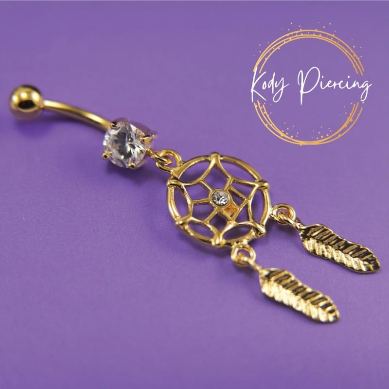KODY PIERCING 18K vergoldeter Nabel-Traumfänger mit glatter Kugel