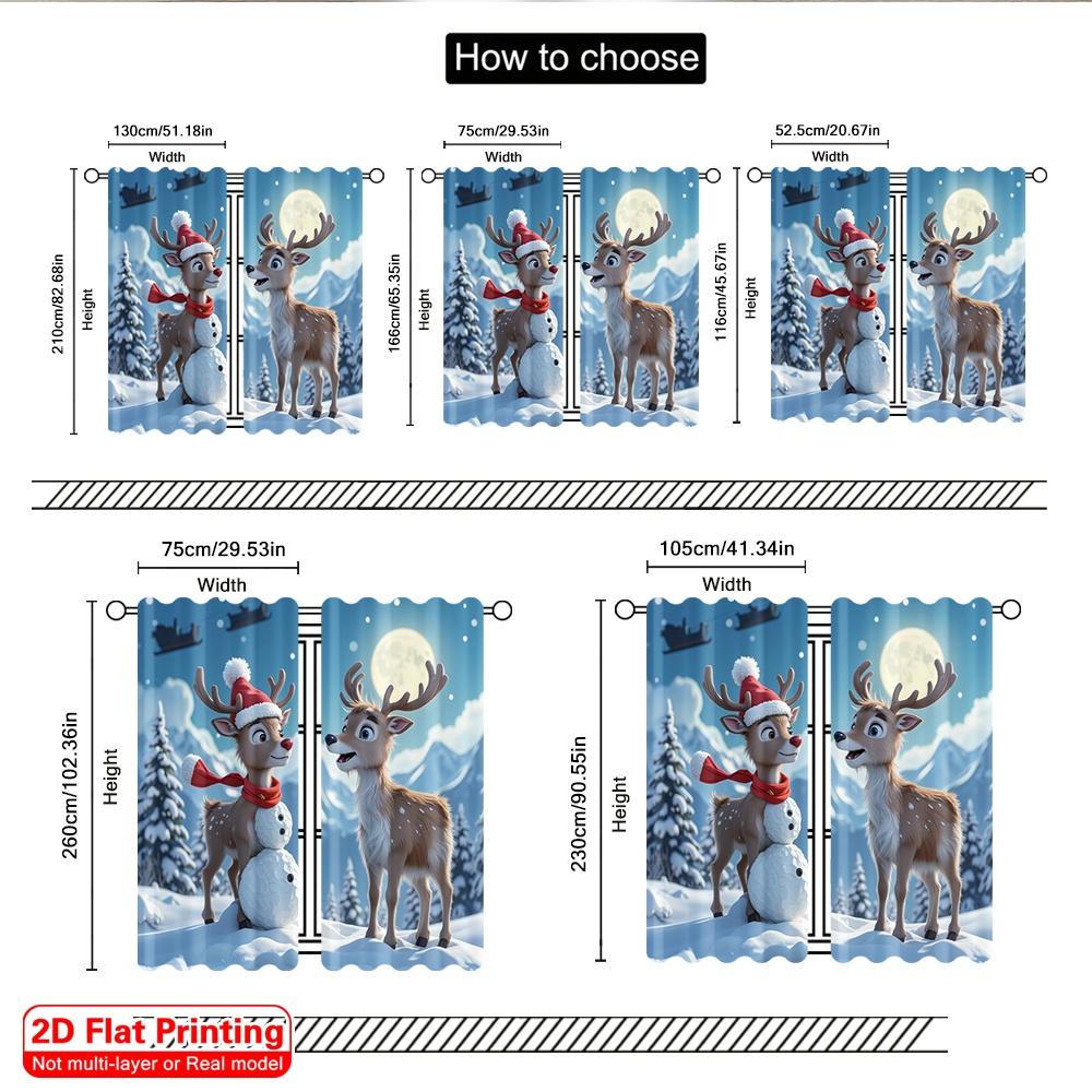 2pcs 2D flat printing Christmas Curtain Christmas Snowman Reindeer Sleigh Fabric Without Electricity 0 for New Year Celebrations
