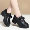 Luxury Women's Leather Shoes Fashion Thick Soled Lace Up Loafers Middle Elderly Lazy Shoes Casual Lightweight Ladies Shoe