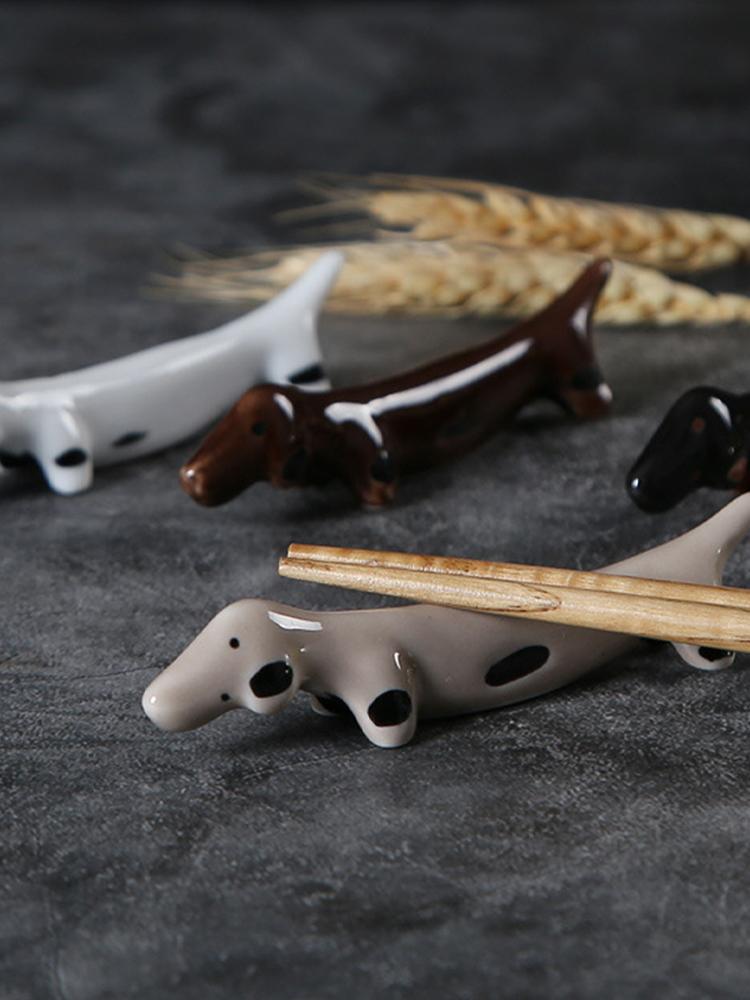 8pcs Cute Dachshund Ceramic Chopstick Rest Holder Dog Shape Tableware Decor for Home Kitchen