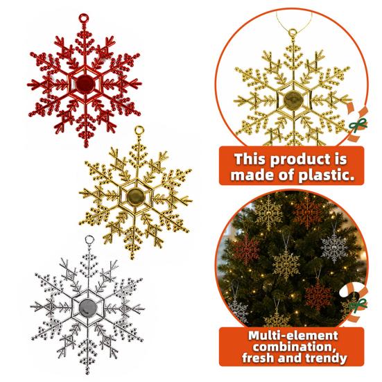 Three Dimensional Snowflake Hanging Ornaments 3Pcs Christmas Tree Snowflakes Ornaments, 10cm Glitter Plastic Glossy Electroplated Decorations