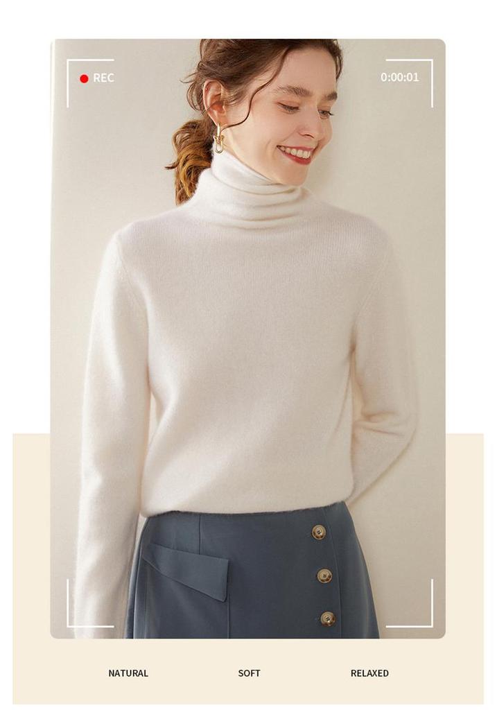 Women's High Neck Cashmere Knit Top - Soft, Fashionable, Skin-Friendly Long Sleeve Sweater