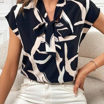 Irregular Bow Tie Tied Shirt Women's Printed Blouses & Shirts