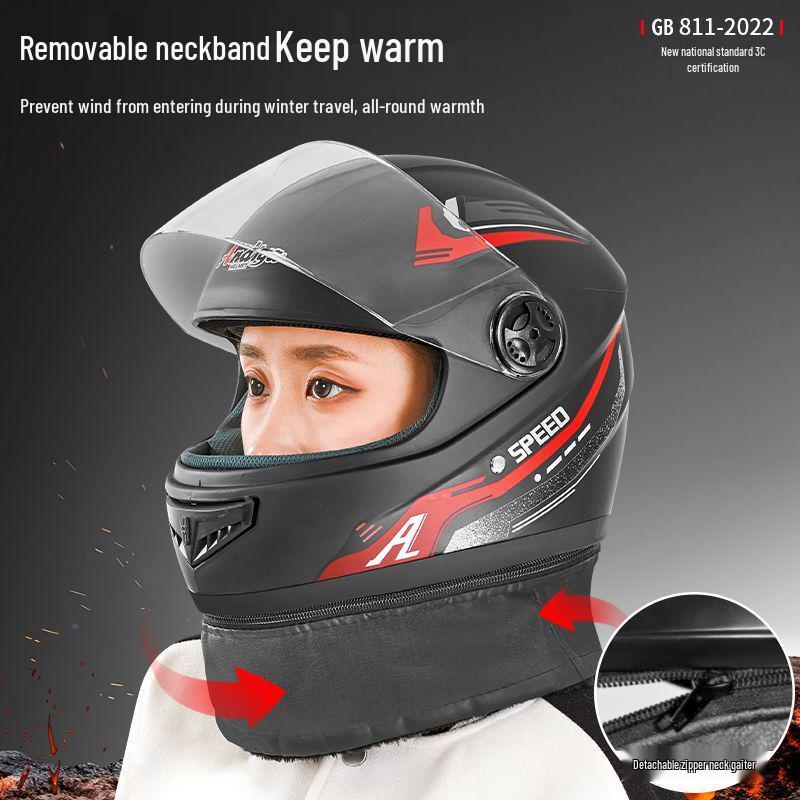 Certified Electric Vehicle Winter Full-Face Helmet for Men & Women - Windproof, Warm, Neck Gaiter Protection