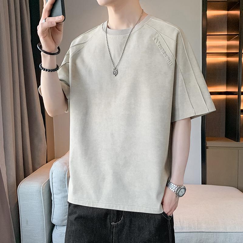 

Thread-stitched Short-sleeved Loose Shoulder T-shirt Top M хакі