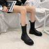Autumn and winter round head thick sole large size women's boots sleeve solid color medium heel non-slip Martin boots new square heel medium boots