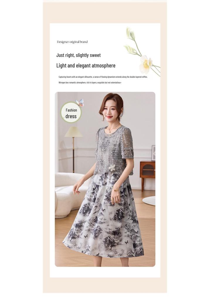 Elegant Floral Summer Dress for Middle-Aged and Elderly Women