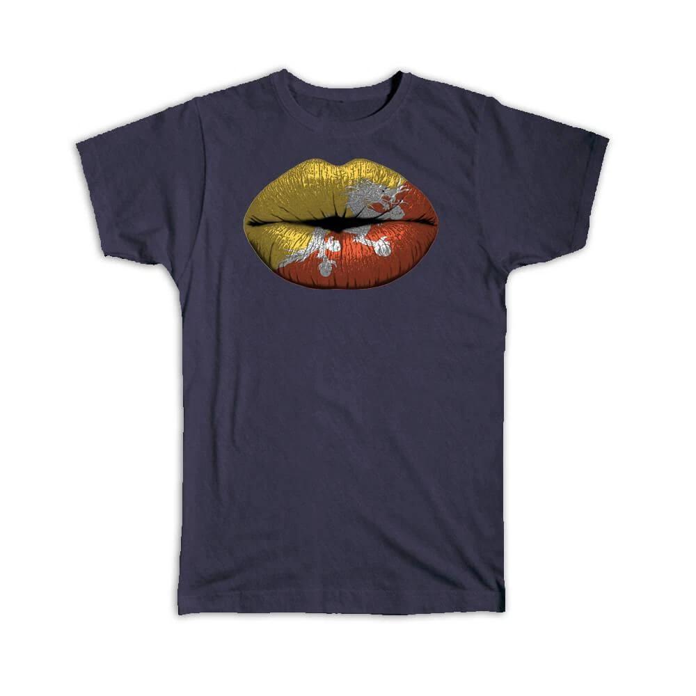 Gift T-Shirt : Lips Bhutanese Flag Bhutan Expat Country For Her Women Feminine 2XL