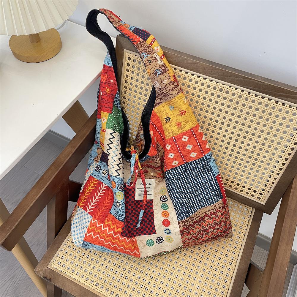 322 New Floral Canvas Bag, Front and Back Dual-purpose Shoulder Bag, Patterned Armpit Bag.