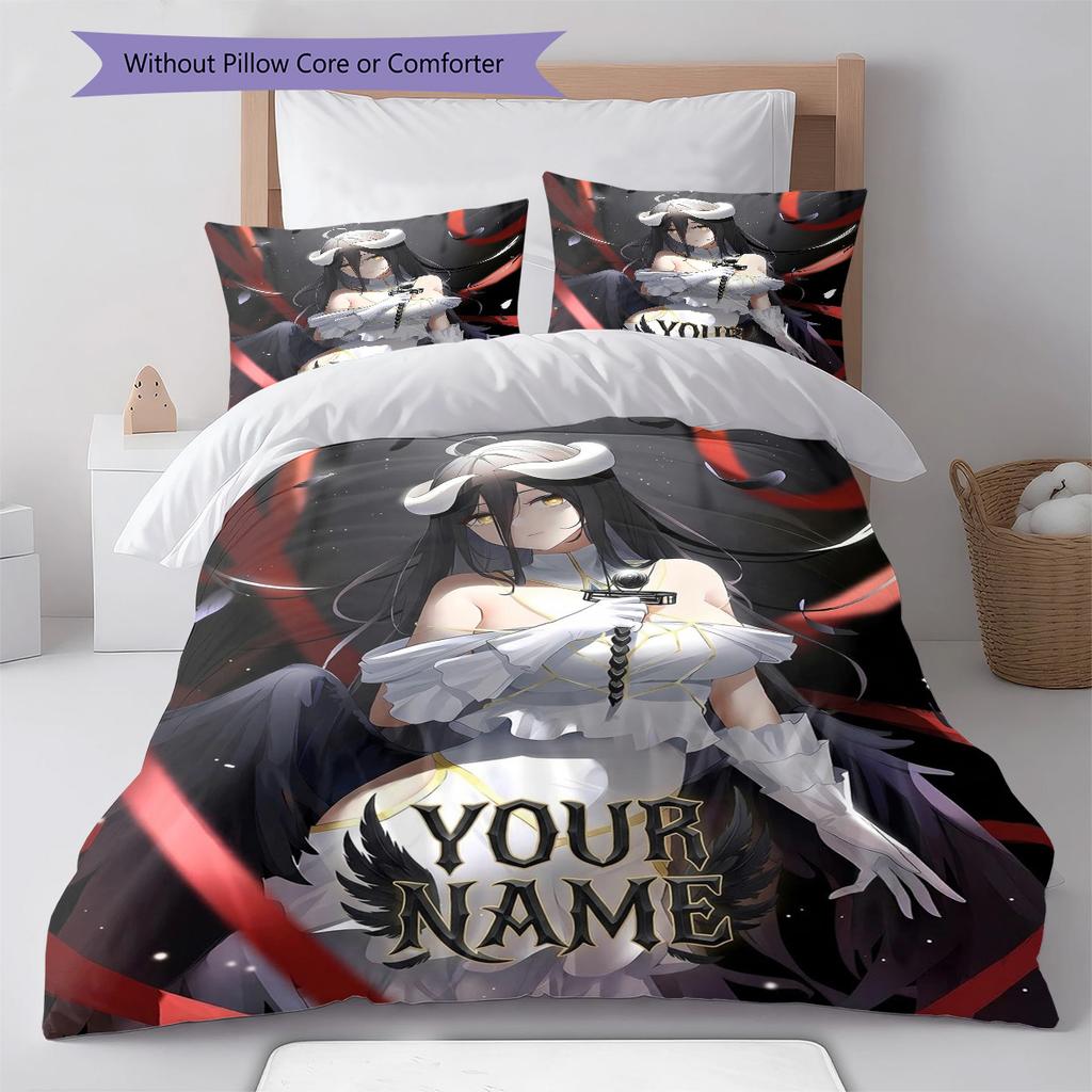 Dark Angel Wings Custom Name Pattern Bedding Quilt Set Quilt Cover Pillowcase Home Birthday Gift(1 * duvet cover + 2 * pillowcase, without core)