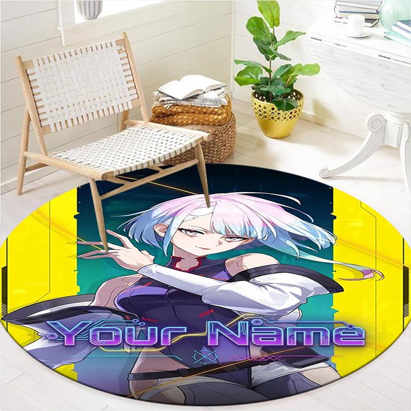Cybernetic Future Heroine Custom Name Round Area Rug Carpet Rug For Living Room Bedroom Sofa Playroom Decor Nonslip Floor Mat