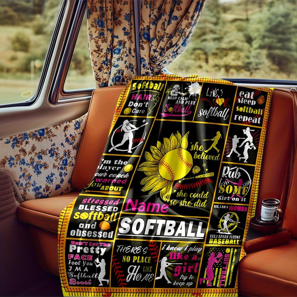 Softball Player Sunflower Blanket Personalized Name Soft Comfortable Stylish Blanket Car Blanket Perfect For Travel Camping Outdoor Home Suitable For
