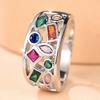 Niche design, multi-colored zirconia wide band ring Hollow-out rainbow diamond ring