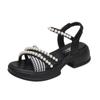 Xiaoxiangfeng pearl sandals women's summer new niche dissolving thick-soled wide fat feet sports beach Roman shoes