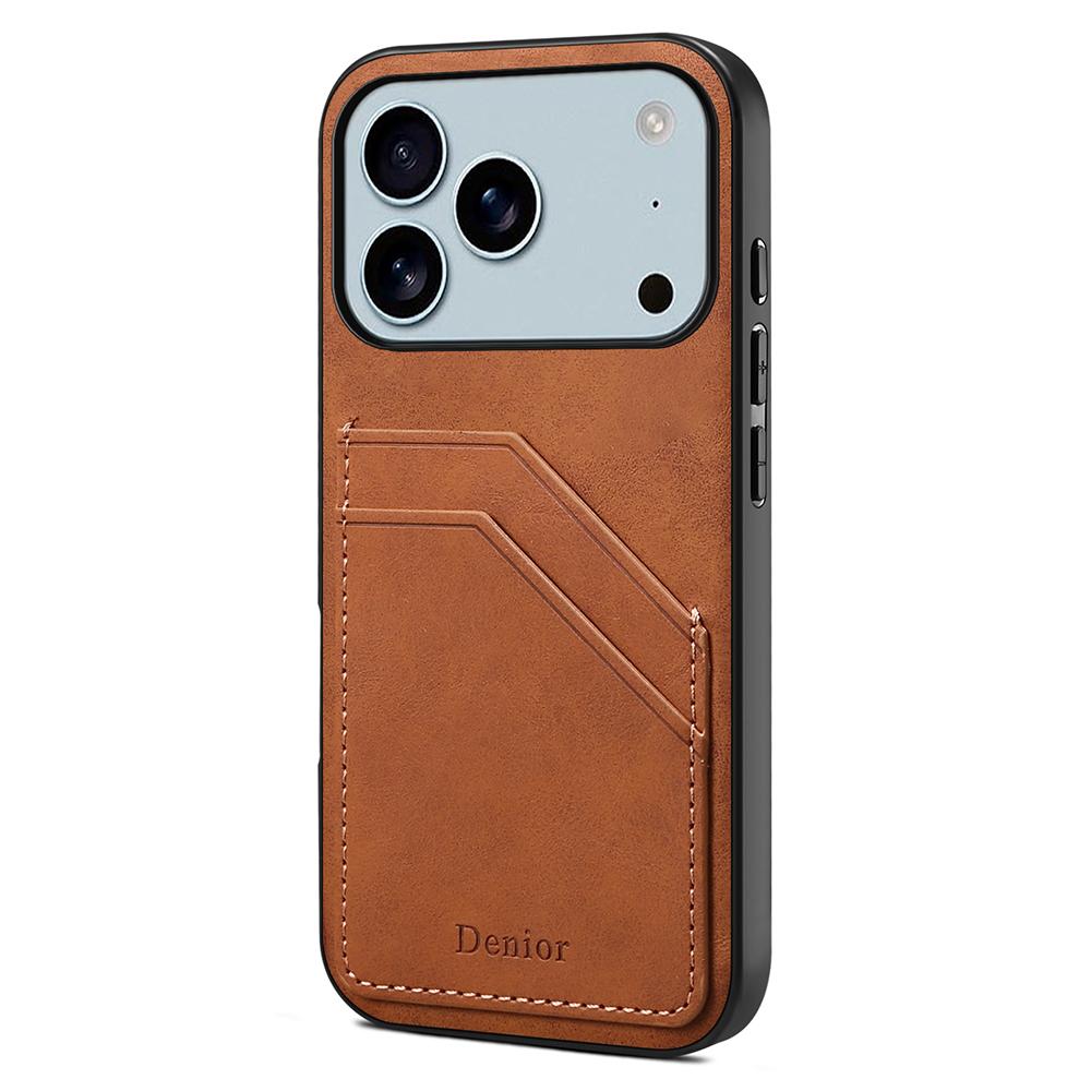 

DENIOR For iPhone 17 Pro Case Dual Card Slots PU Leather+TPU+PC Phone Cover