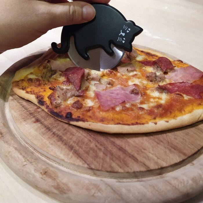 Couteau à Pizza - Kikkerland - Design Chat - Noir - Plastique