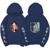 Attack On Titan Levi Ackerman Hoodie Unisex Fleece Sweatshirt, Front Character Print, Back Wings Logo, Japanese Sleeve Text, Autumn Winter Pullover