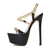 Liyke Summer 16CM Stiletto Sandals Women Sexy Thick Bottom Open Toe Metal Chain Back Strap Designer Shoes Platform High Heels