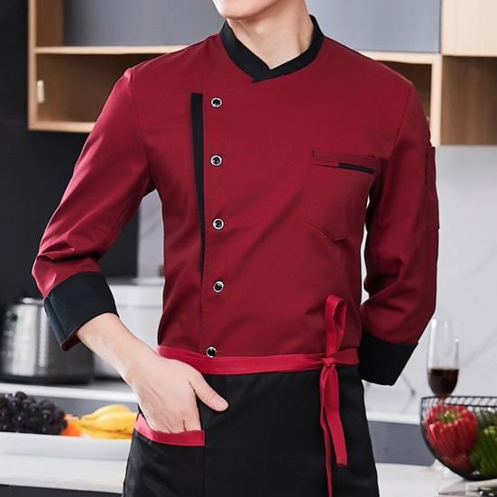 Kochuniform-Schürzenset: Stehkragen, Kurzarm, knitterfrei, mit mehreren Taschen, Patchwork-Design, professionell.