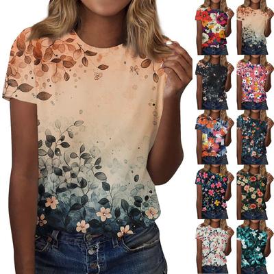 Women's Fashion Casual Printed Round Neck Short Sleeved T-Shirt Top T-Shirt Top