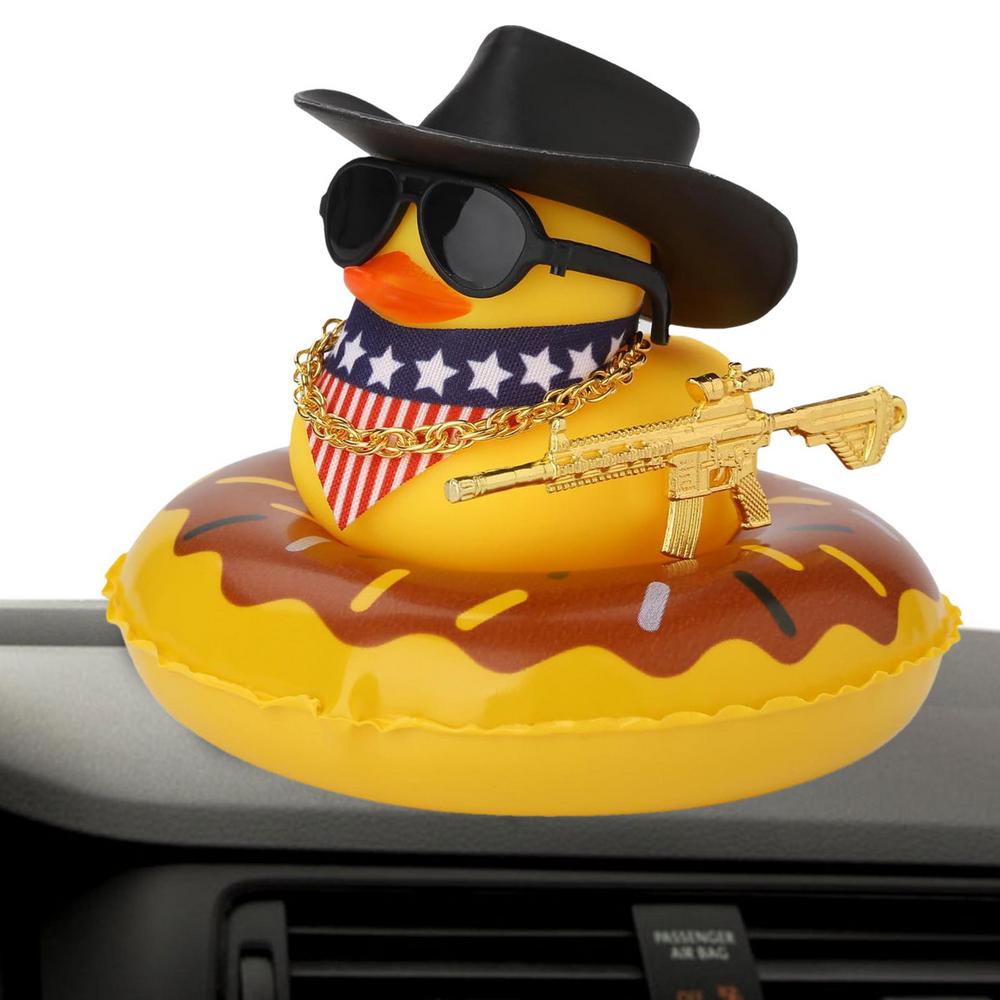 West Cowboy Car Ornaments Yellow Rubber Duck Interior Dashboard Decor Cute Mini Duck Decoration Car Interior Accessories
