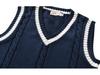 In-Stock Academy British Style JK Unisex Cable Knit V-Neck Color Block Sweater Vest