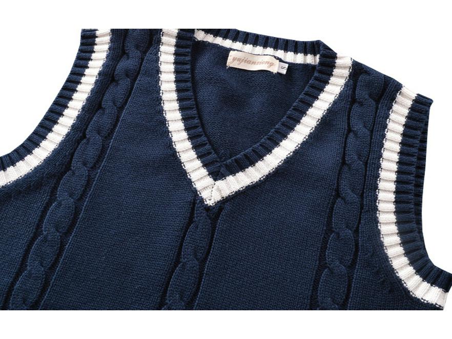In-Stock Academy British Style JK Unisex Cable Knit V-Neck Color Block Sweater Vest