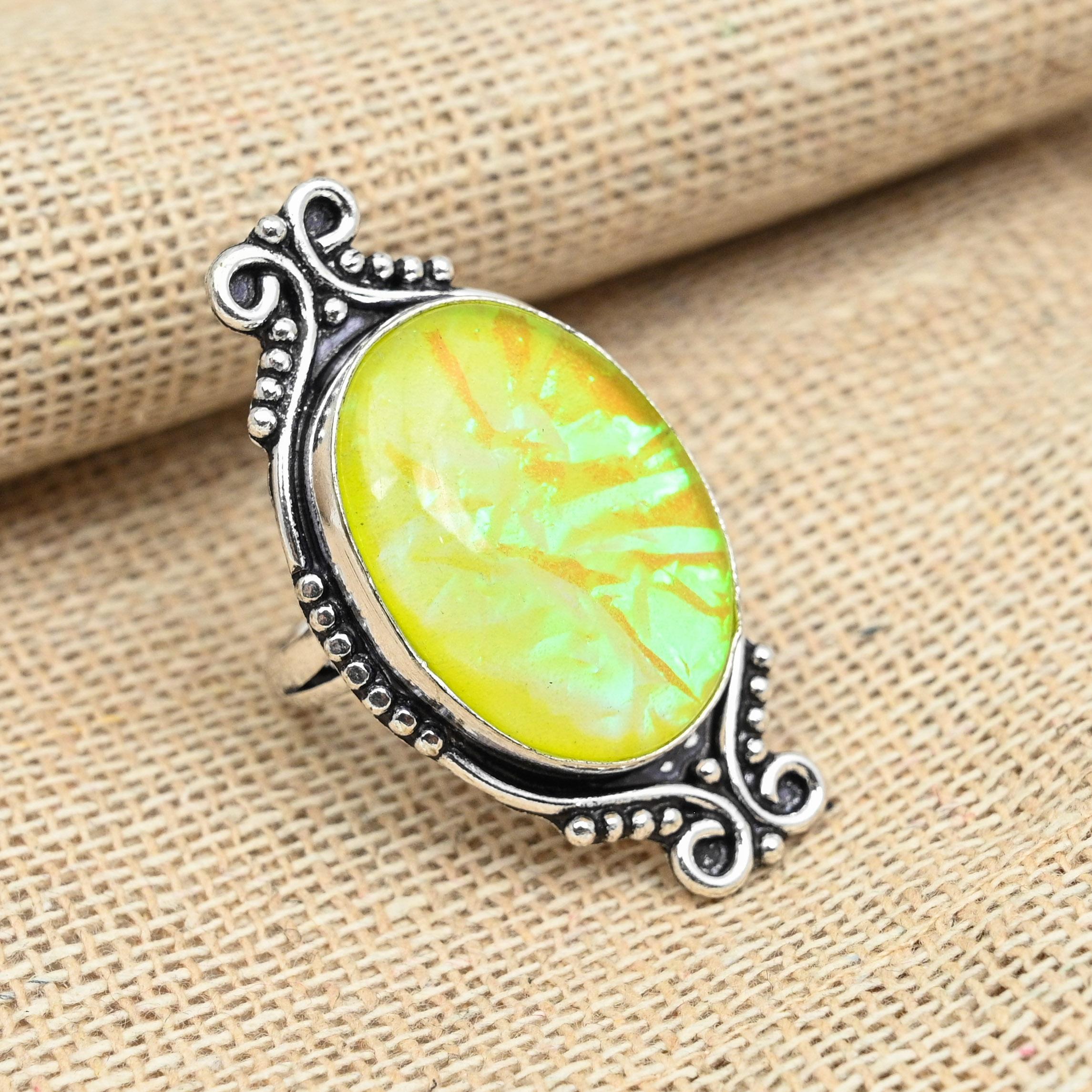 

Великолепное желтое тройное опаловое ювелирное кольцо ручной работы из стерлингового серебра 925 пробы 12 жёлтый