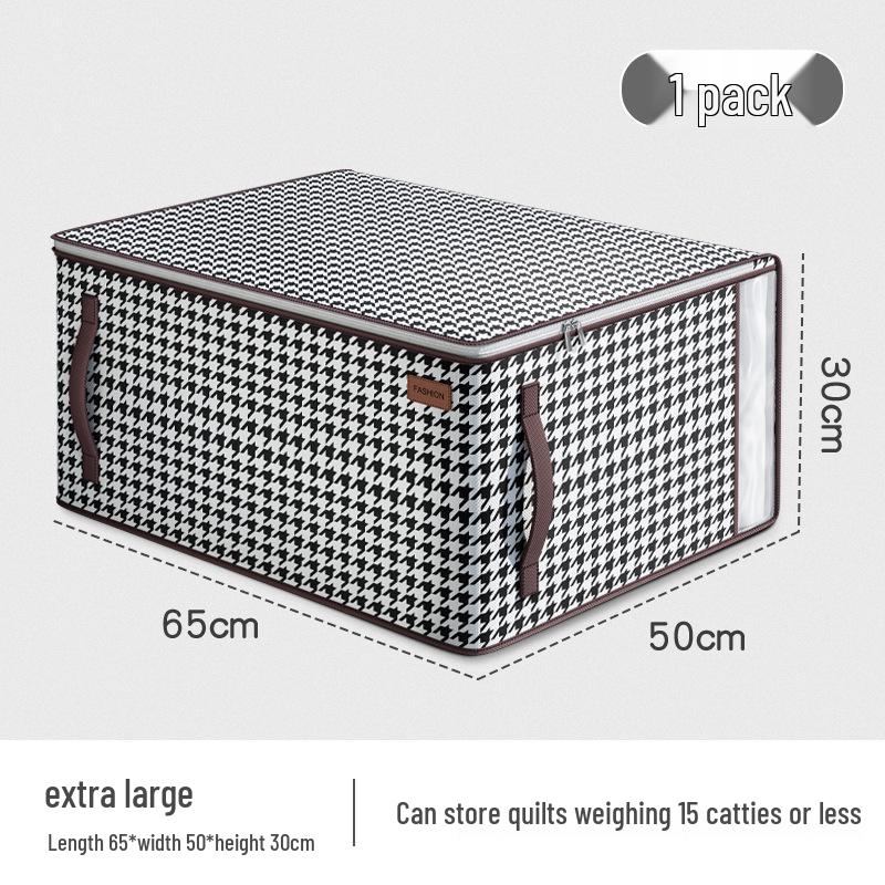 Houndstooth Clothes Storage Bags: Foldable Quilt Box with Lid for Moving & Organizing