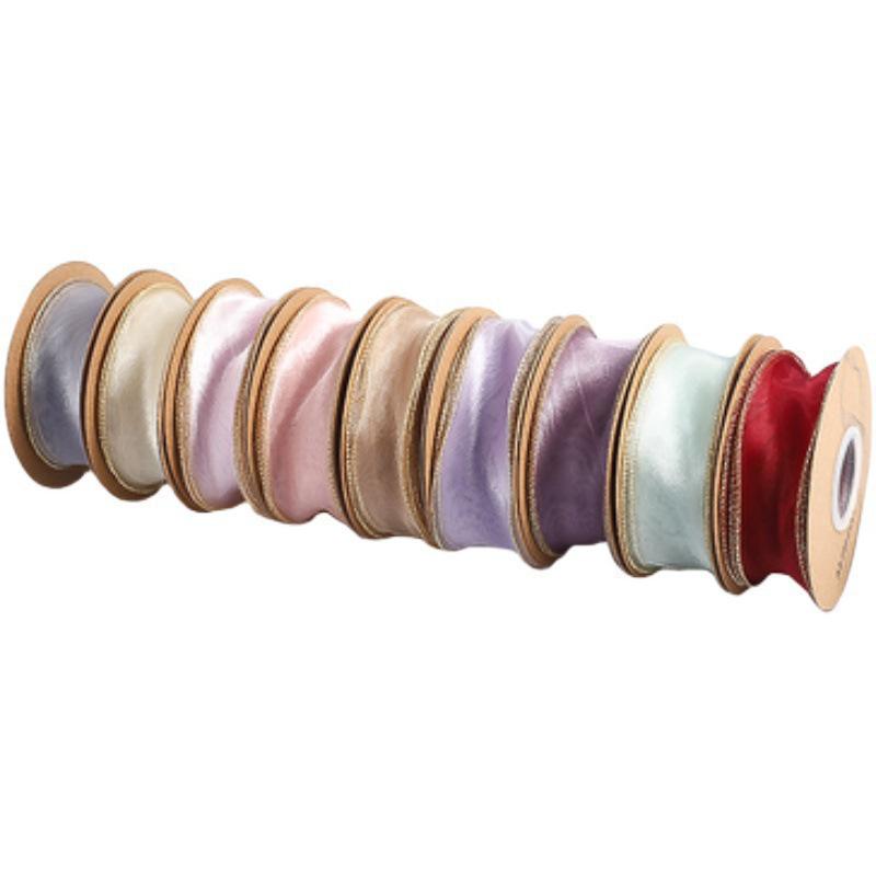 4cm Gold Edge Fishtail Yarn Ribbon for Floral Bouquets, Cake Decorations, Gift Bows, and DIY Projects.