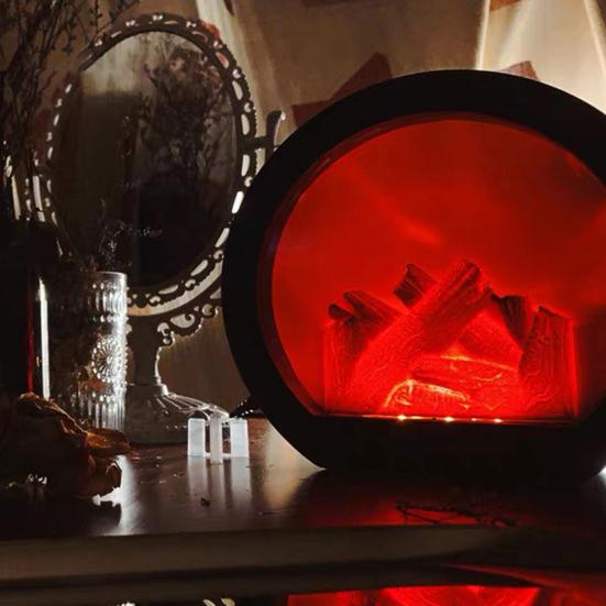 LED Flame Effect Lantern Retro Tabletop Fireplace Decor with Realistic Flickering Light Indoor Outdoor Lantern