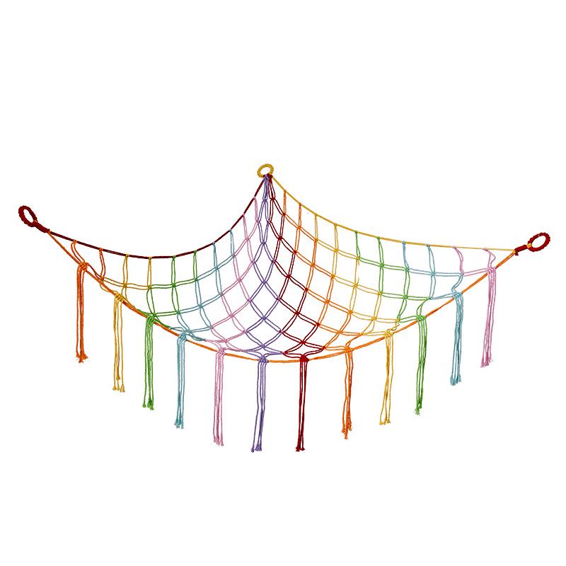Handmade Cotton Rope Toy Storage Corner Net with Colorful Tassels