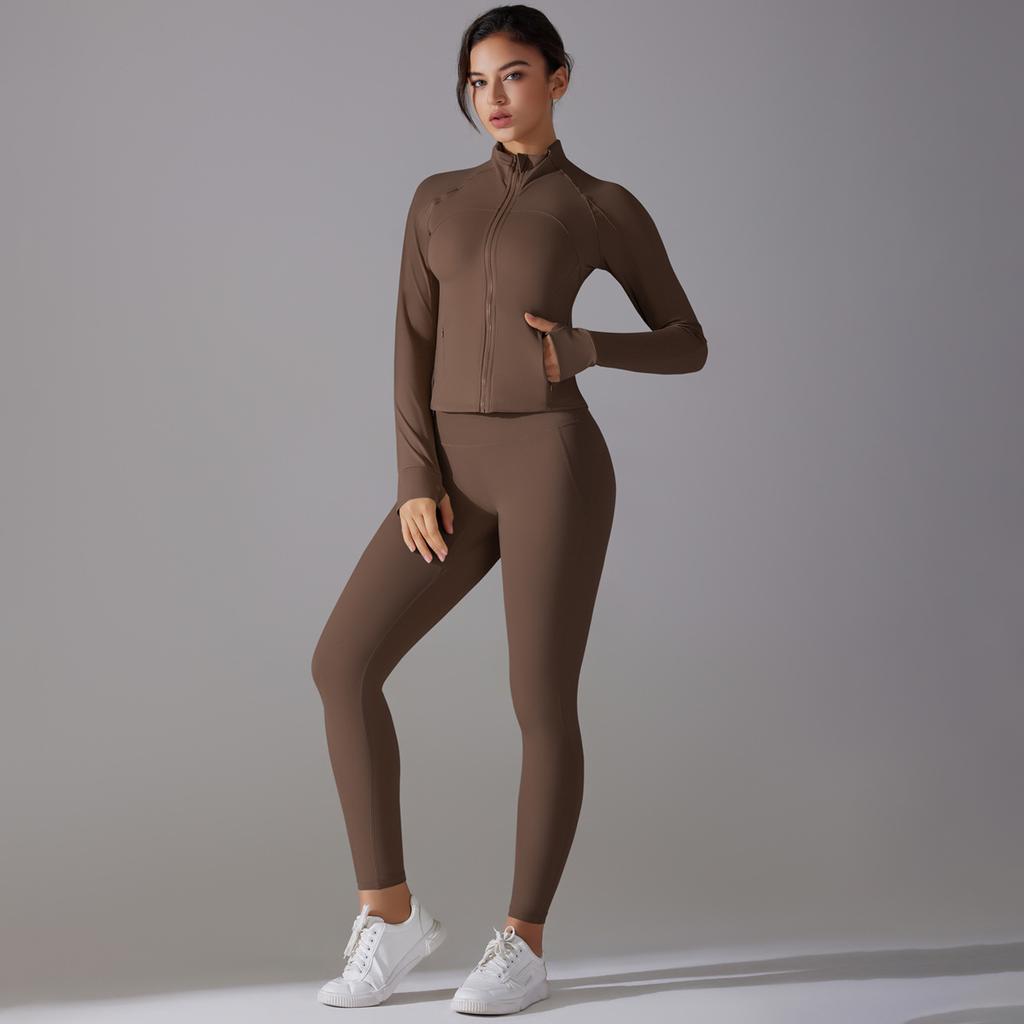 Solid Color Antibacterial Bra-free Zipper Jacket Yoga Wear Sports Running Fitness Two-piece Set
